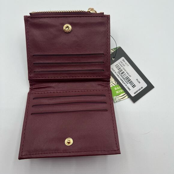 Badgley Mischka Womens Short Bifold Card Wallet Plum Burgundy Vegan Leather NWT - Picture 2 of 11